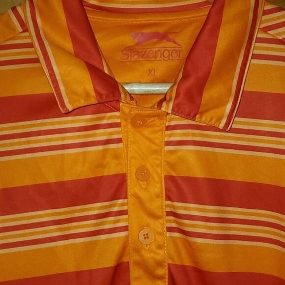Slazenger Golf Diagonal Cut Buttoned Striped Short Sleeve Sz XL Polo Shirt - Picture 3 of 12